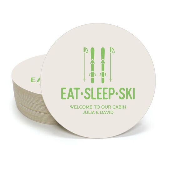 Eat Sleep Ski Round Coasters